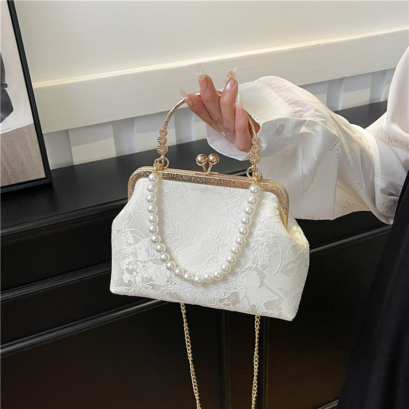 Women'S Evening Bags - วินเทจคลาสสิกลูกไม้กระเป๋ามุกเย็นกระเป๋าเปลือกแต่งงานล็อคกระเป๋าผู้หญิงไหล่C Rossbodyกระเป๋าโซ่กระเป๋าถือสตรีกระเป๋า