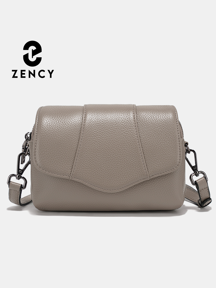 Women Bags Grey - เซนซี่กระเป๋าสะพายข้างหนังวัวแท้สำหรับผู้หญิงกระเป๋าสะพายไหล่หลายช่องแบบเรียบง่ายกระเป๋าหนังวัวสีแอปริคอทสีเบจสีเทา