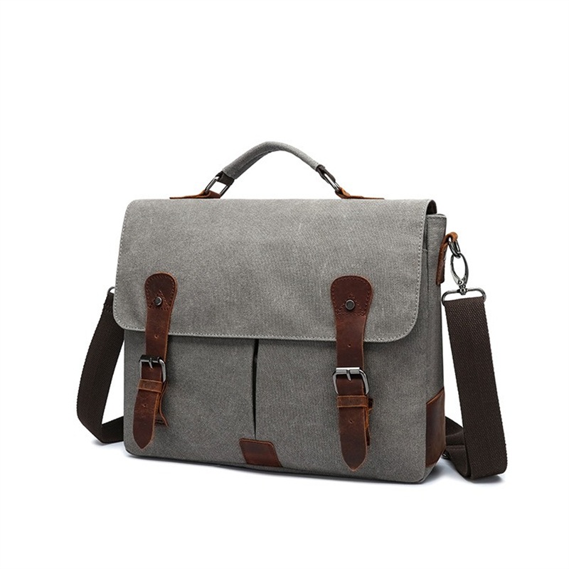 Women Bags Grey - กระเป๋าถือสะพายไหล่ผ้าแคนวาส A4 คุณภาพสูงสไตล์วินเทจสีดำ เทา น้ำตาล เกาะแดง