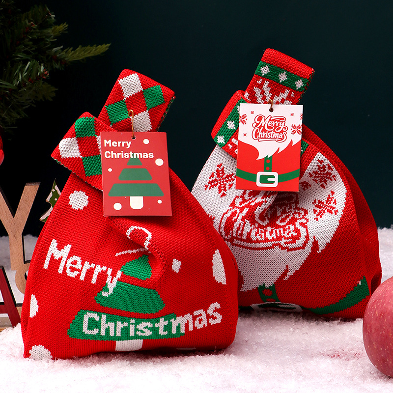 Women'S Bags Holiday - ถุงของขวัญถักลายต้นคริสต์มาสและซานตาคลอส พร้อมหูหิ้ว สำหรับใส่ขนมและของตกแต่งงานปาร์ตี้ช่วงเทศกาล