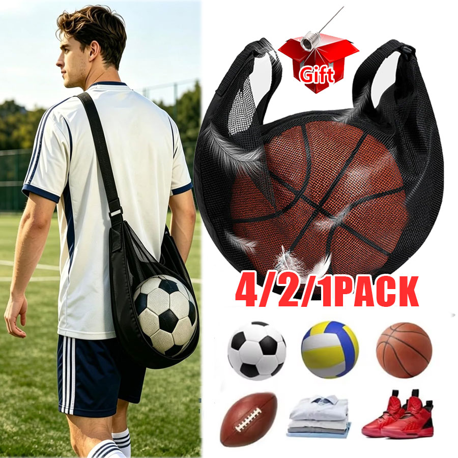 Mesh Net Bag - ใหม่ 4/2/1 ชิ้น ถุงตาข่ายกันฉีกขาดแบบพกพา ถุงตาข่ายเก็บของ ใส่ได้กับลูกบาสเก็ตบอล