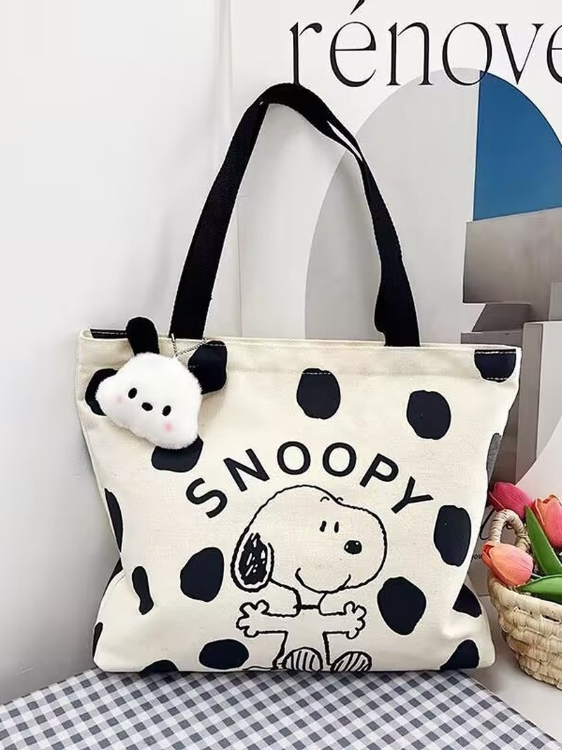 Women'S Bags Everyday - กระเป๋าสะพายผ้าแคนวาสลายการ์ตูนสนูปปี้สำหรับผู้หญิง กระเป๋าสะพายความจุขนาดใหญ่ กระเป๋าถือลำลองสำหรับนักเรียน ใช้ในชีวิตประจำวัน กระเป๋าเดินทาง