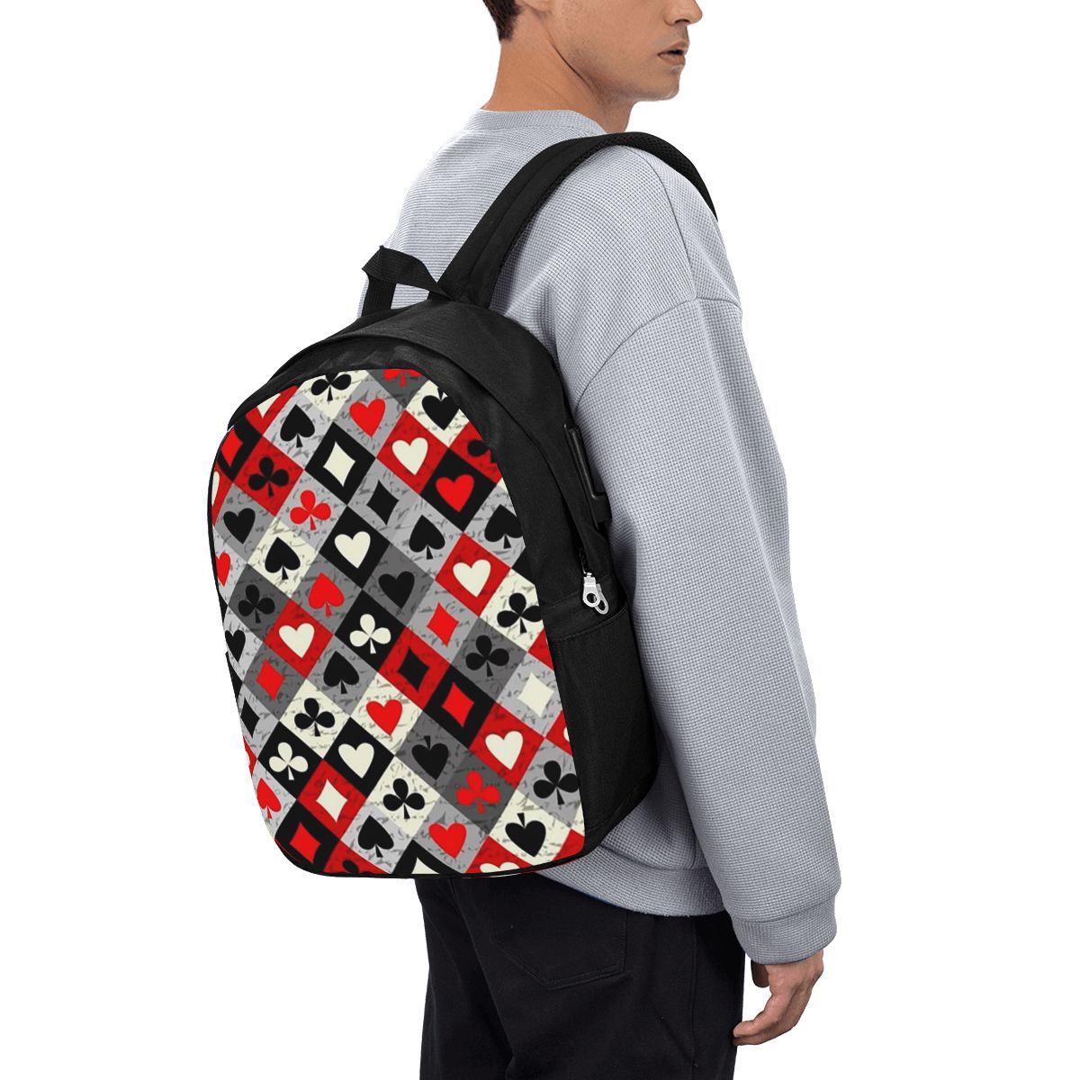 Womens Backpack - กระเป๋าเป้สะพายหลังลายไพ่โป๊กเกอร์ กระเป๋าใส่โน้ตบุ๊ค กระเป๋าเดินทาง กระเป๋าใส่คอมพิวเตอร์ กระเป๋านักเรียน กระเป๋าใส่แล็ปท็อป