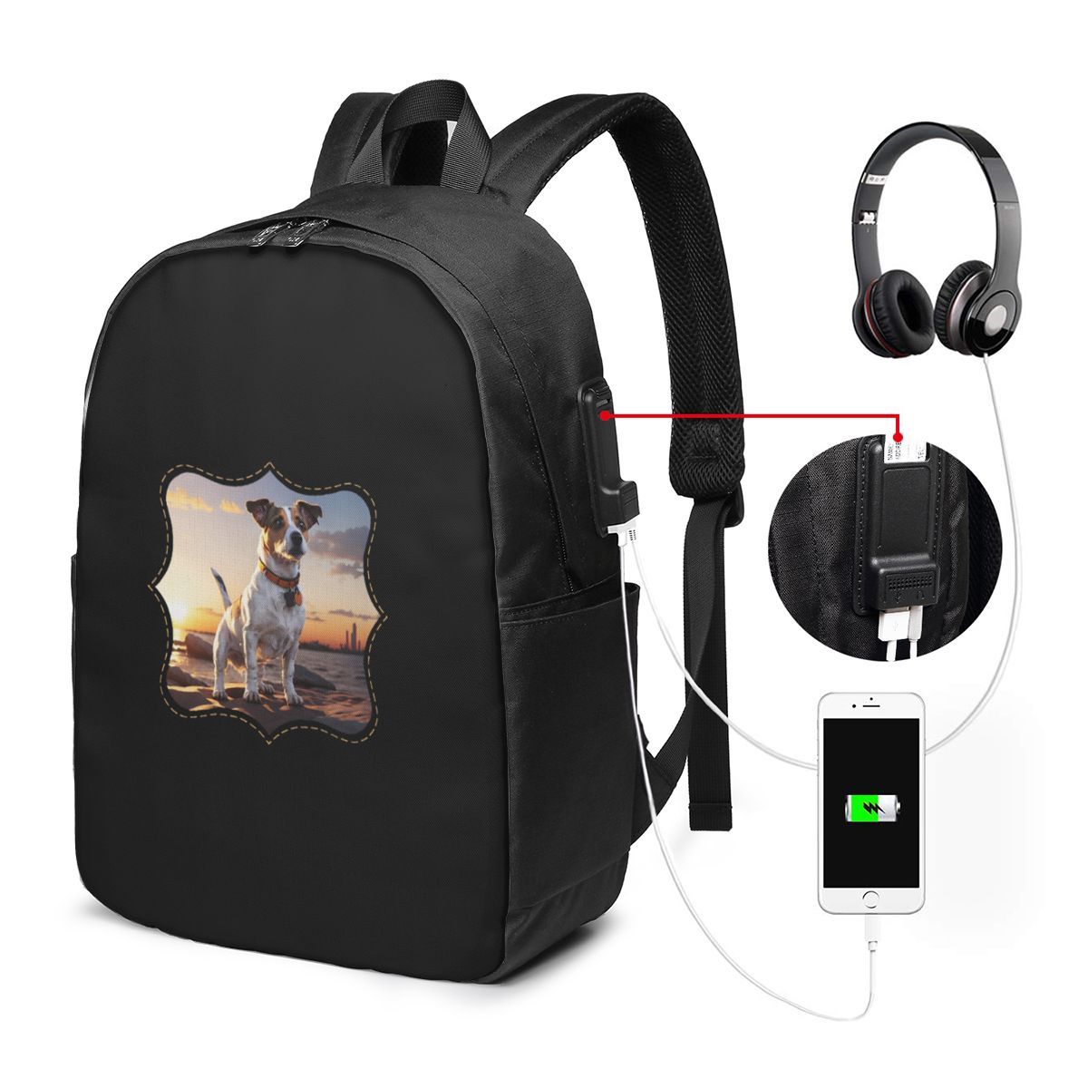 Womens Backpack - แจ็ค รัสเซล ด็อก แอท ซันเซ็ทกระเป๋าเป้สะพายหลัง กระเป๋าใส่โน๊ตบุ๊ค