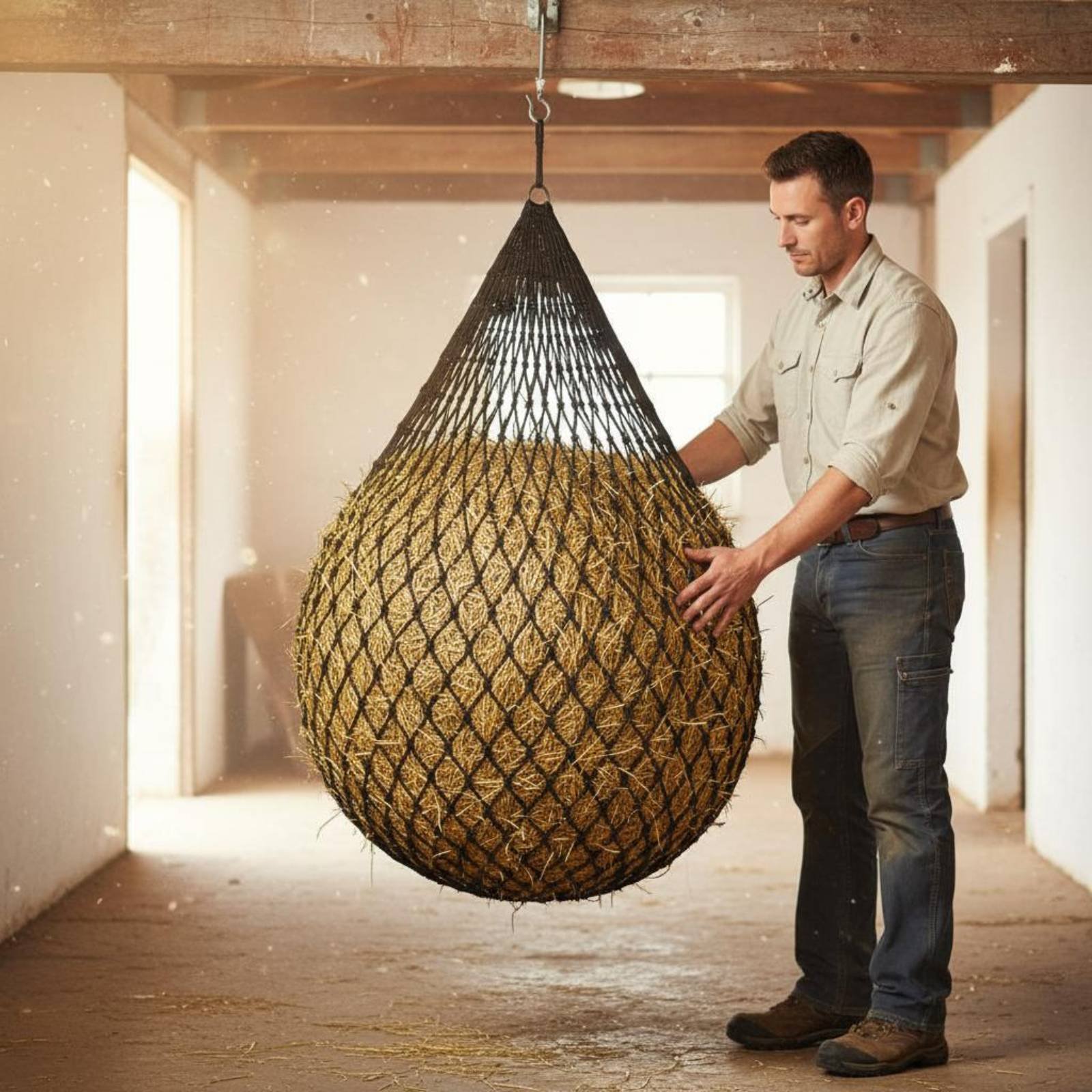 Mesh Net Bag - ถุงตาข่ายใส่หญ้าแห้งขนาดใหญ่ ง่ายต่อการเติม ตาข่ายใส่หญ้าสำหรับม้า อุปกรณ์ฟาร์ม ตาข่ายระบายอากาศได้ดี สำหรับใช้ในคอกม้า