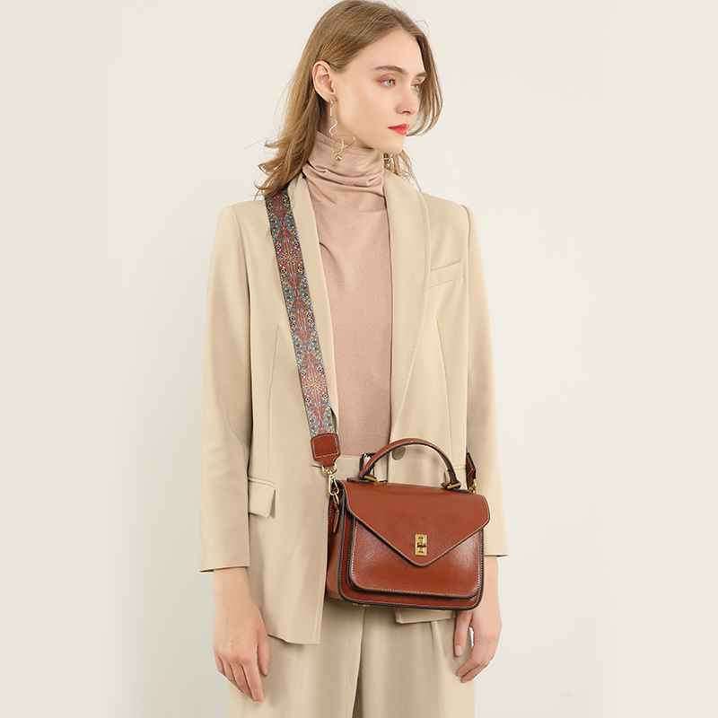 Women Bags Jw Pei - กระเป๋าหนังแท้ 100% สไตล์วินเทจสำหรับผู้หญิง สะพายไหล่หรือสะพายข้าง สีน้ำตาล รุ่น