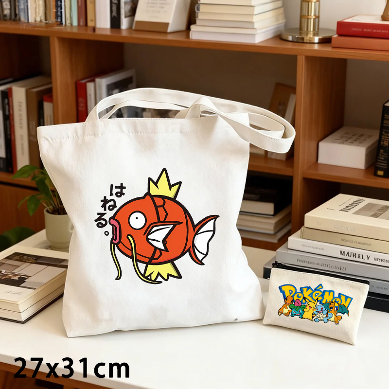Women'S Bags Everyday - กระเป๋าผ้าแคนวาสลายโปเกมอน 2 ชิ้น และกระเป๋าใส่เหรียญ ชุดน่ารักลายการ์ตูนอนิเมะ กระเป๋าสะพายข้างสำหรับผู้ชายและผู้หญิง