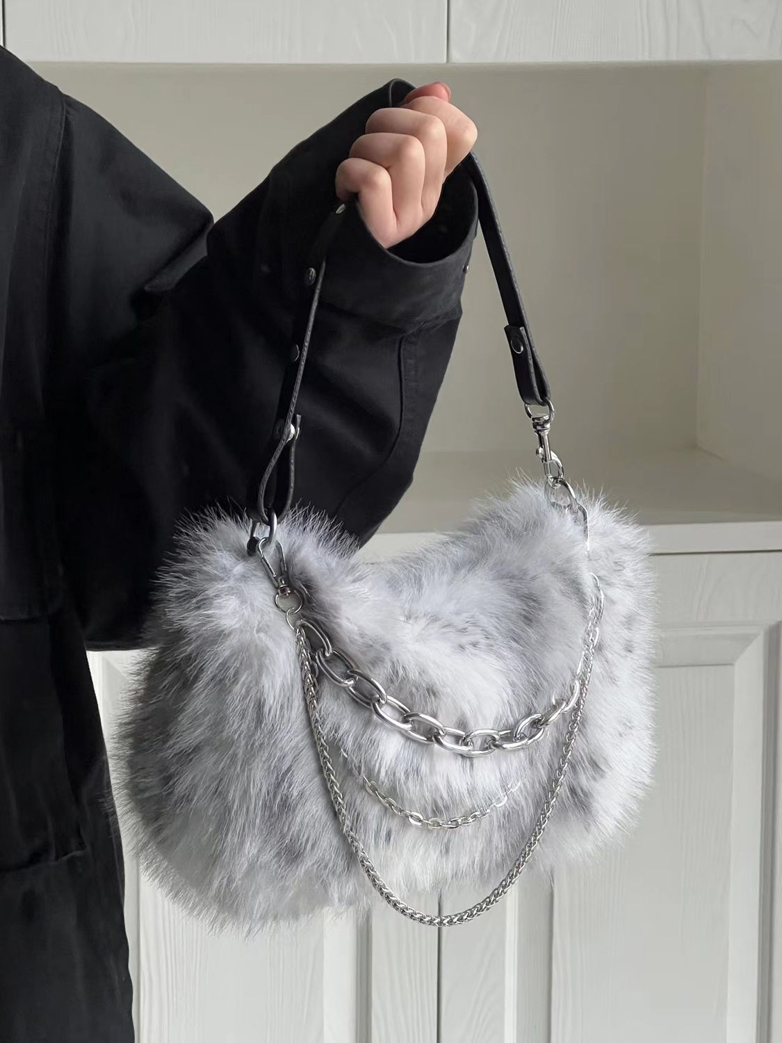 Women Bags Grey - Jiaerdi กระเป๋าถือ Y2K วินเทจของผู้หญิงมีโซ่ของเด็กผู้หญิงใหม่ฤดูใบไม้ร่วงใหม่ผ้ากำมะหยี่นุ่มกระเป๋าสะพายไหล่ของผู้หญิงฮาราจูกุสีเทาถุงใต้วงแขนสวยงาม
