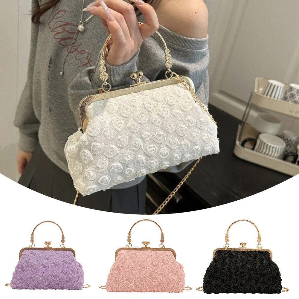 Women'S Bags Holiday - กระเป๋าสะพายไหล่แบบคลิปหรูหรา รูปทรงเปลือกหอยดอกไม้ 3 มิติ กระเป๋าสะพายข้างขนาดเล็ก พร้อมหูหิ้วด้านบน