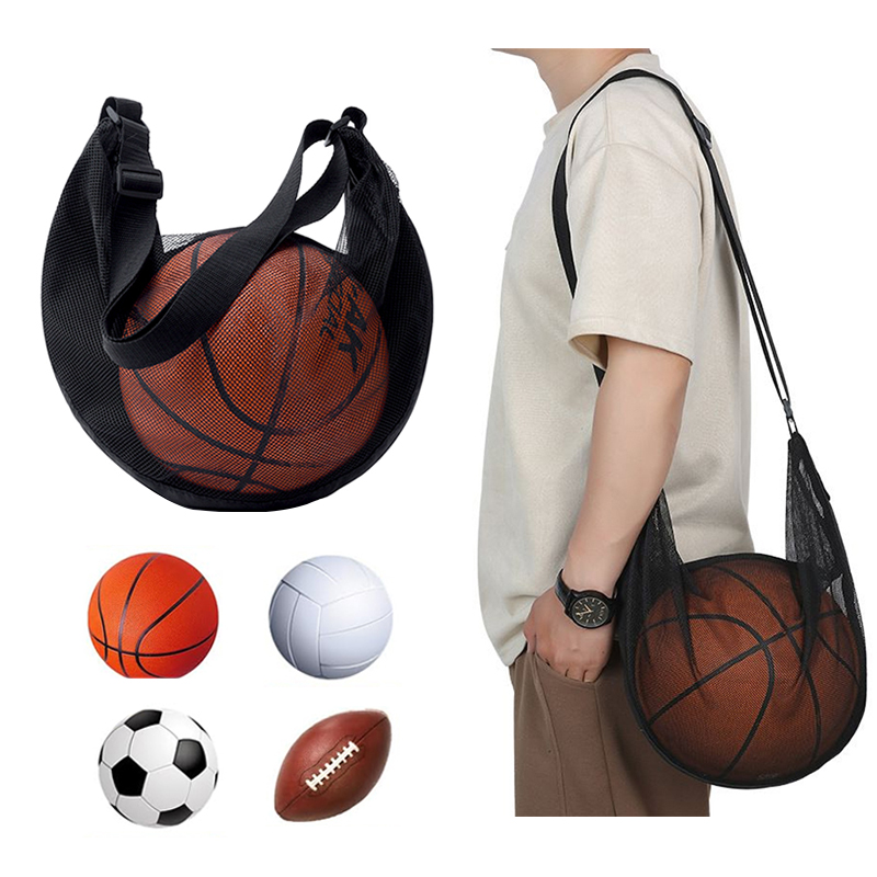 Mesh Net Bag - กระเป๋าใส่ลูกบอลแบบมีซิป 1 ชิ้น กระเป๋าตาข่ายสำหรับเก็บลูกบอล อุปกรณ์กีฬา กระเป๋าแบบมีเชือกผูก