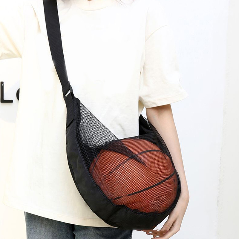 Mesh Net Bag - กระเป๋าใส่ลูกบอลแบบมีซิป 1 ชิ้น พร้อมช่องตาข่ายสำหรับเก็บลูกบอล อุปกรณ์กีฬา กระเป๋าตาข่ายแบบมีเชือกสำหรับใส่บาสเก็ตบอล