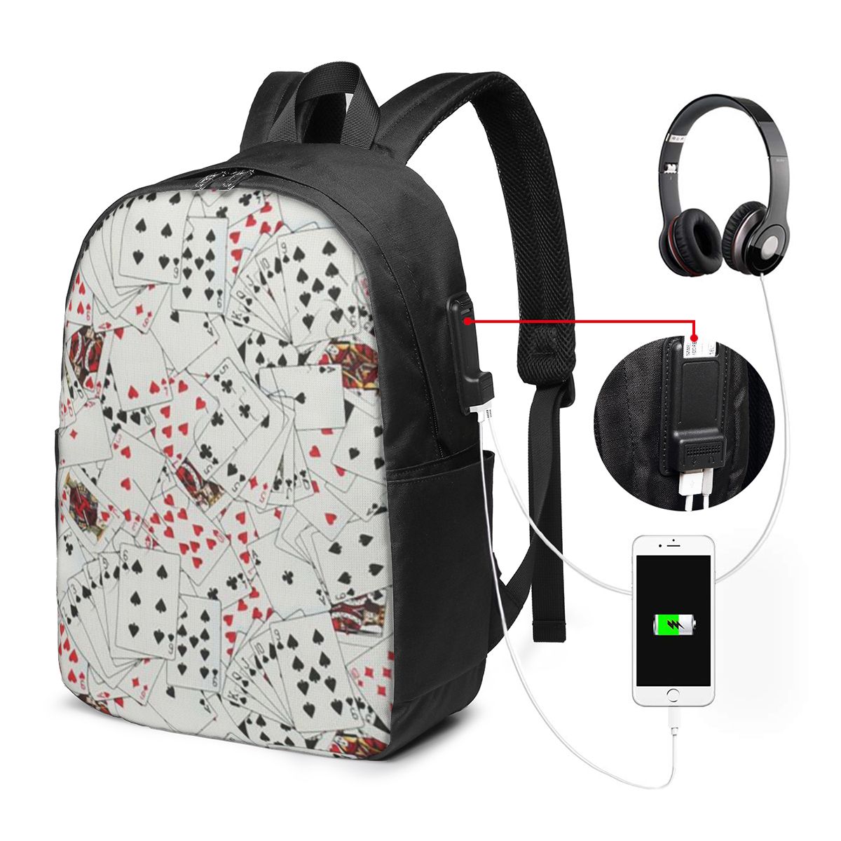 กระเป๋าเป้สะพายหลังลายไพ่โป๊กเ - Womens Backpack บทวิจารณ์และราคา