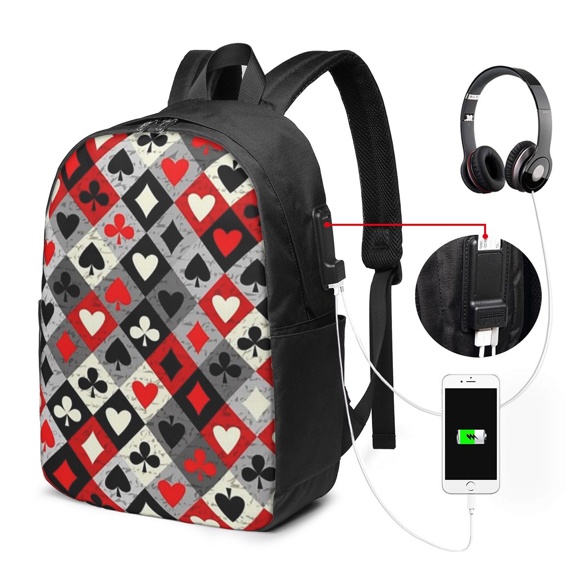 กระเป๋าเป้สะพายหลังลายไพ่โป๊กเ - Womens Backpack บทวิจารณ์และราคา